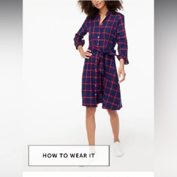 J. Crew Navy and Red Plaid Long Sleeve Dress - Picture 10 of 11